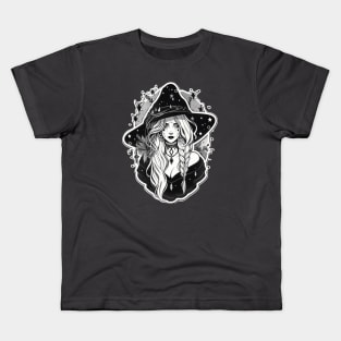 Black and White Gothic Astrology Witch Kids T-Shirt